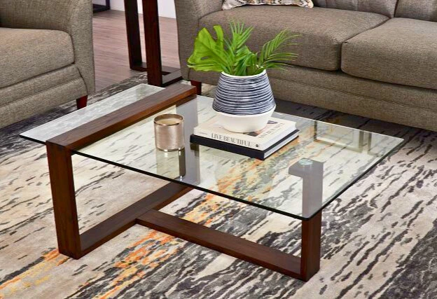 rectangle glass and wood coffee table
